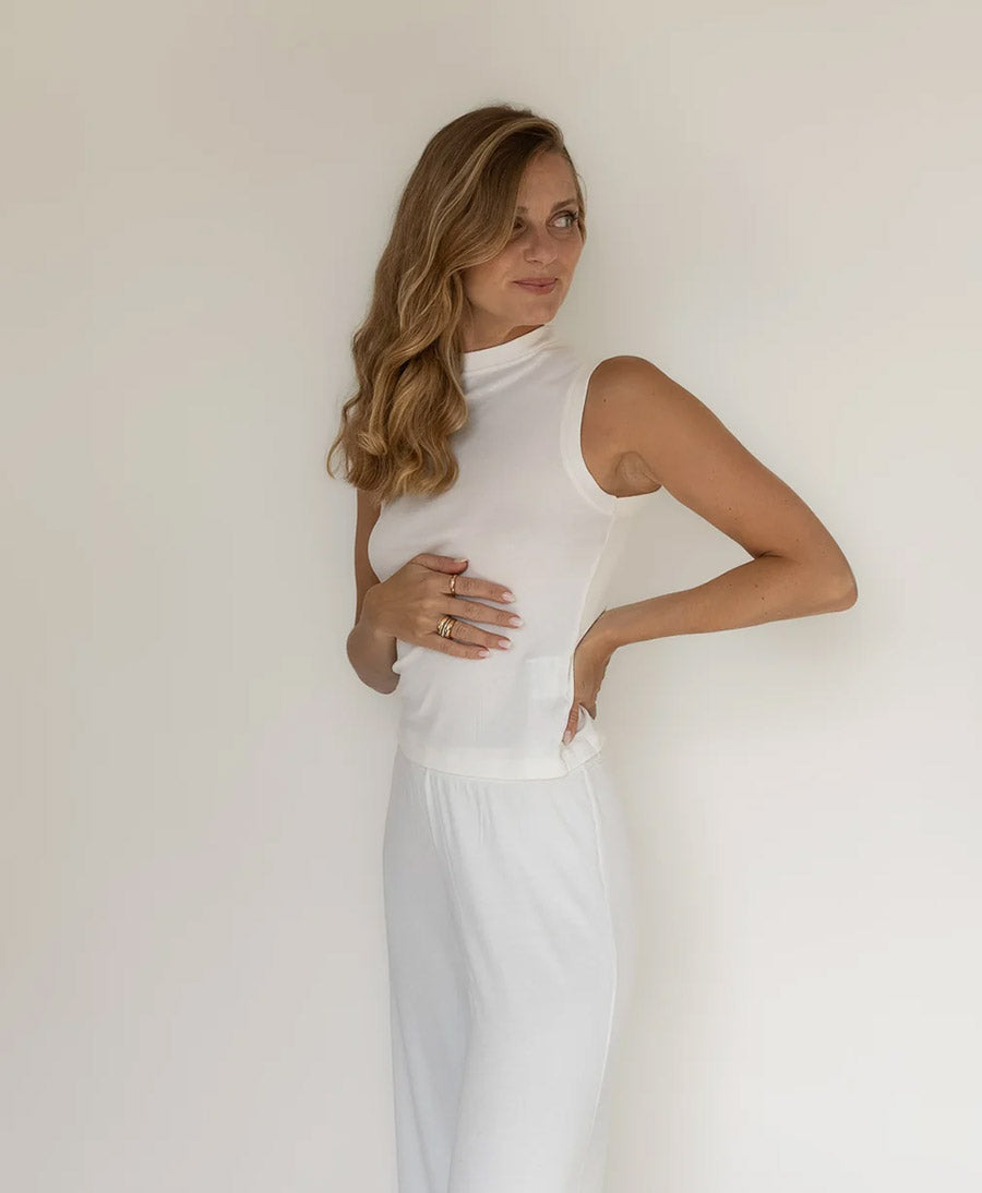Top MOCK NECK TANK RIB - Weiss