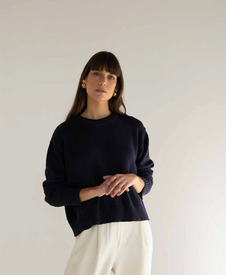 Strickpullover Claudia aus Baumwolle - Navy