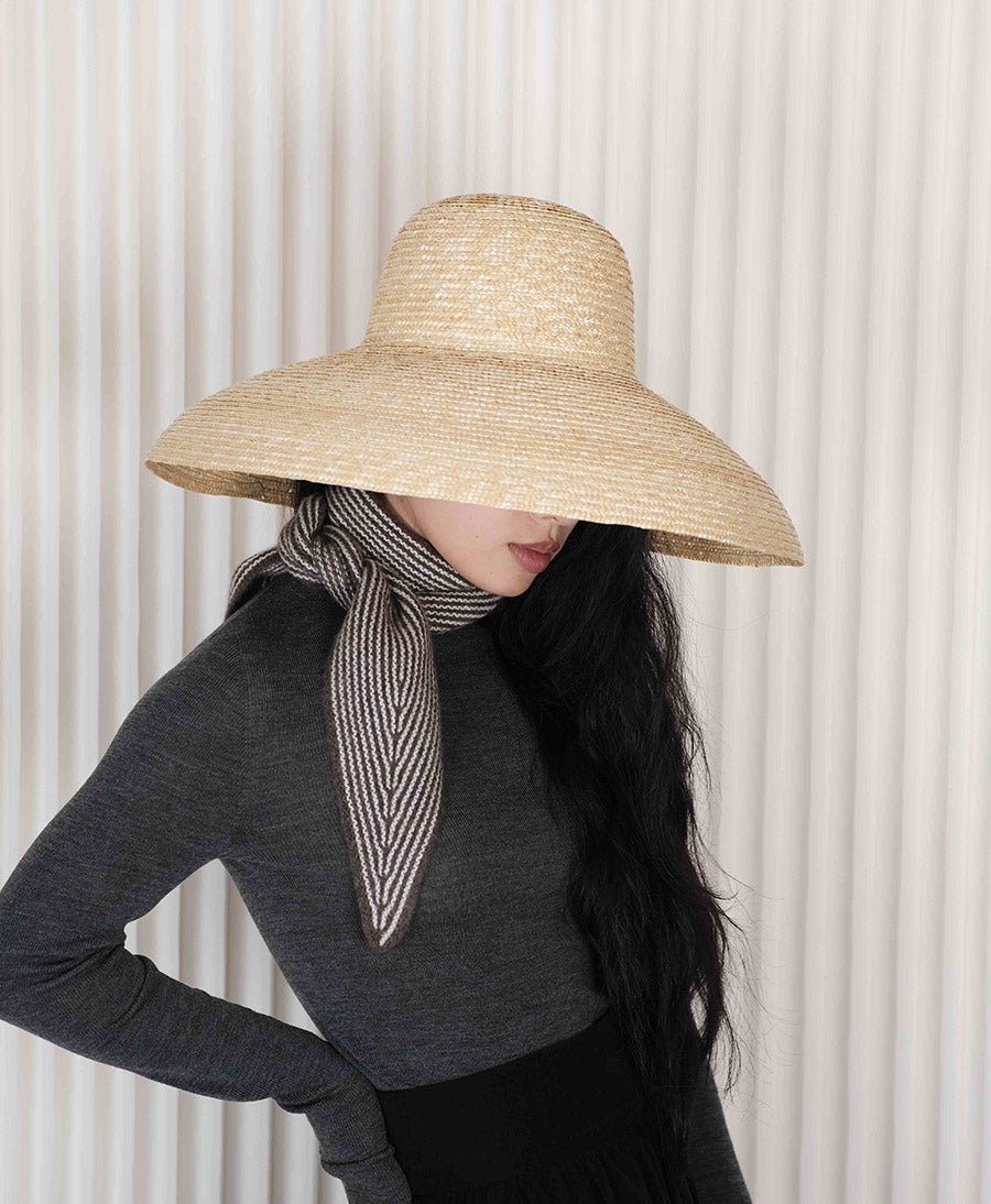 Kleiner Gestrickter Schal / Foulard aus Kaschmir - Braun / Weiss gestreift - Oats & Rice - clomes