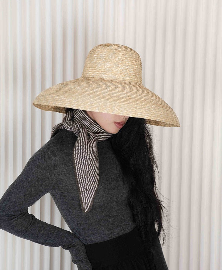 Kleiner Gestrickter Schal / Foulard aus Kaschmir - Braun / Weiss gestreift - Oats & Rice - clomes