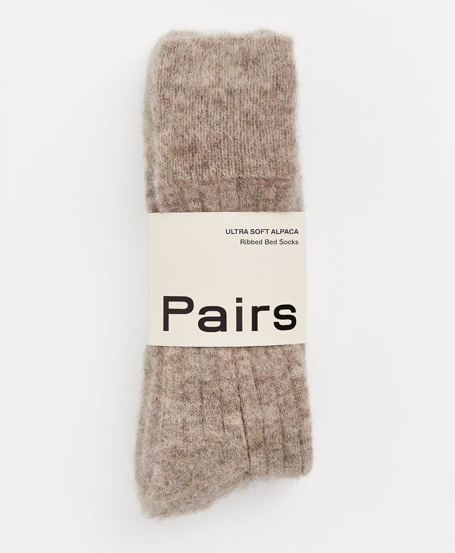 Weiche Alpaka Socken - Gerippt - Greige