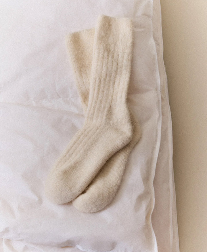 Weiche Alpaka Socken - Gerippt - Creme