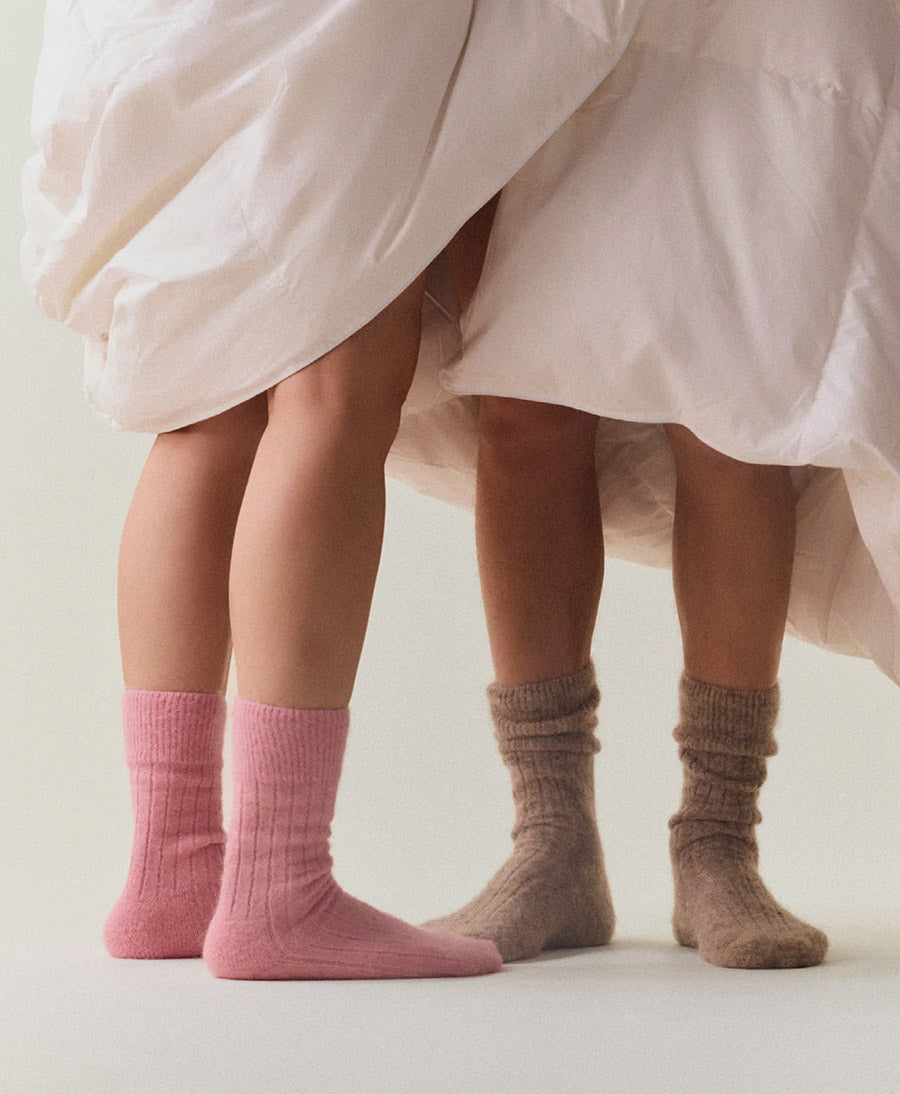 Weiche Alpaka Socken - Gerippt - Greige