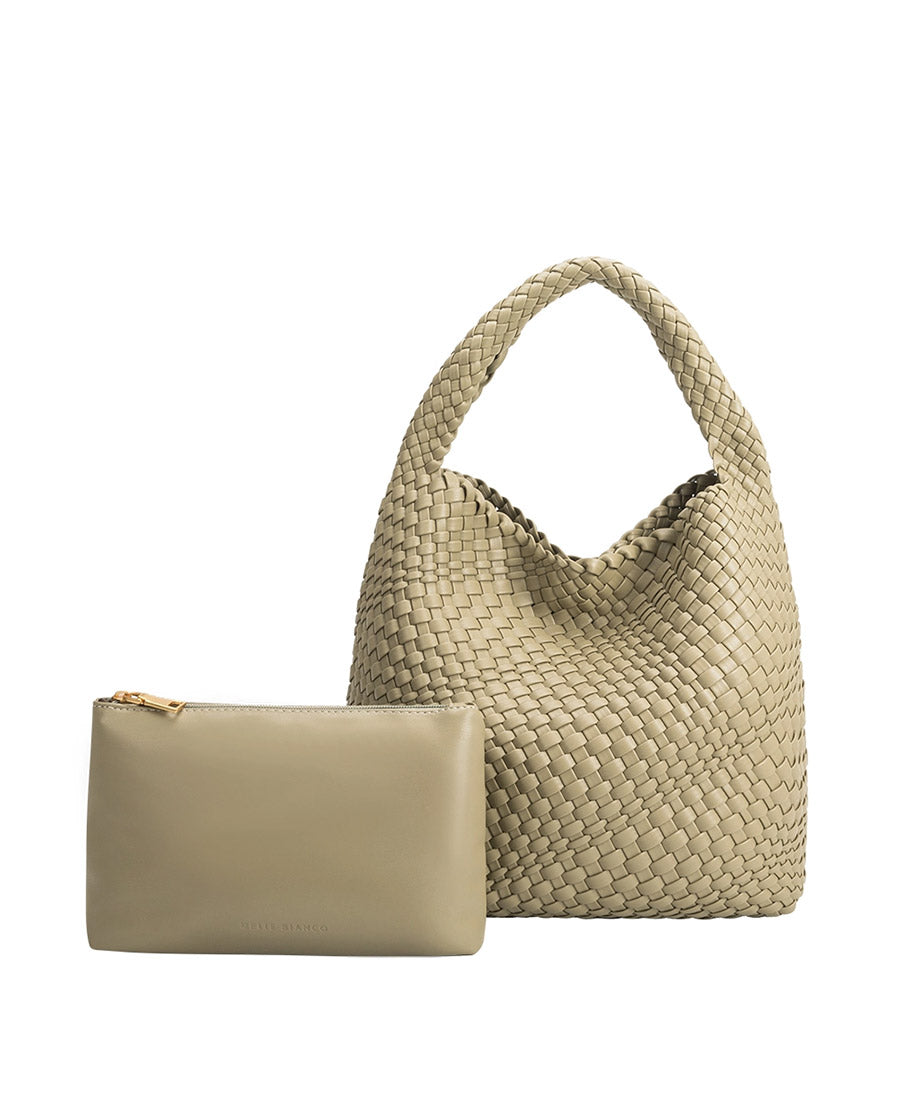 Gewebte Schultertasche JOHANNA aus veganem Leder - Pastellgrün