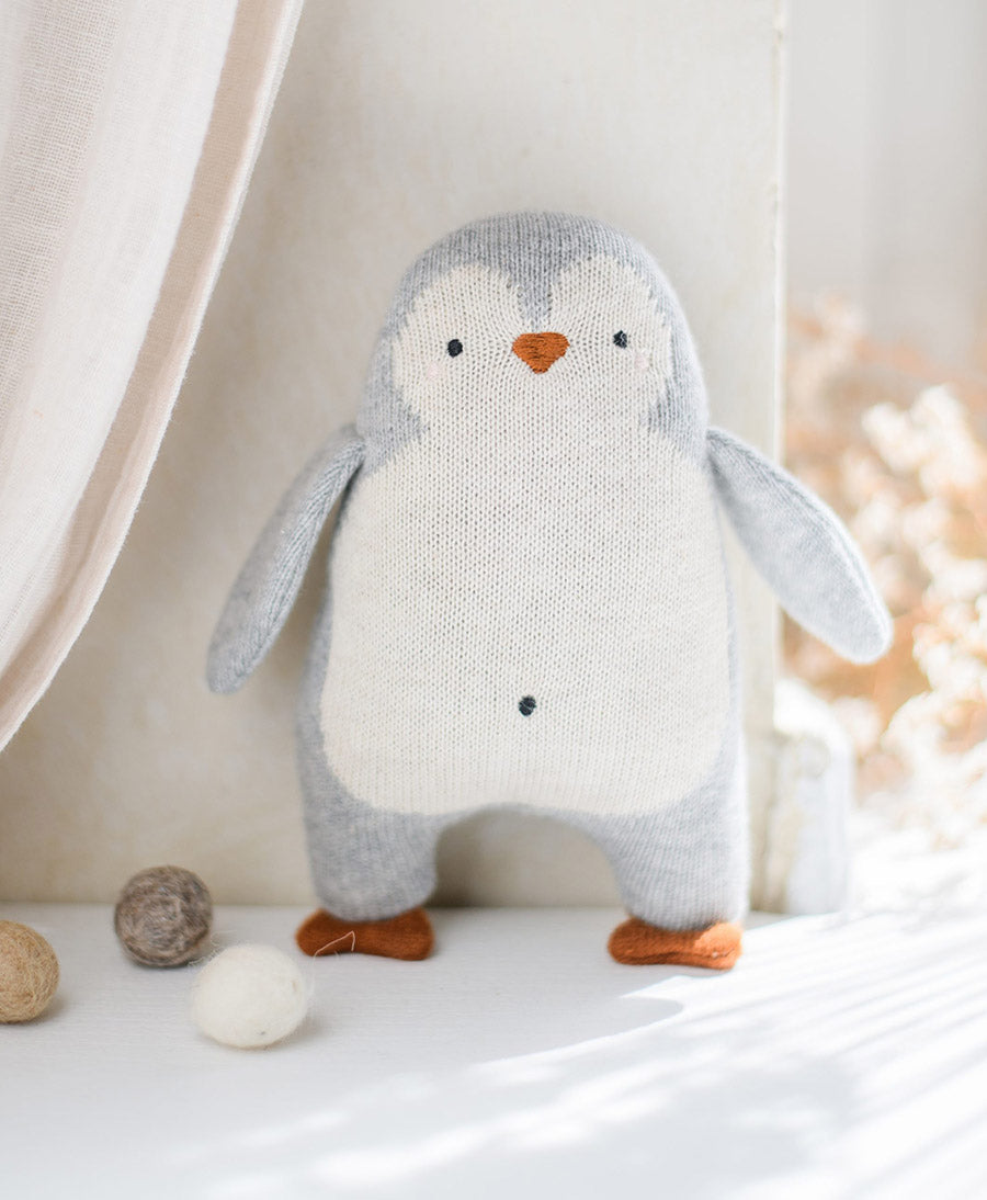 Babyrassel Pinguin - Creme, Hellgrau, Orange