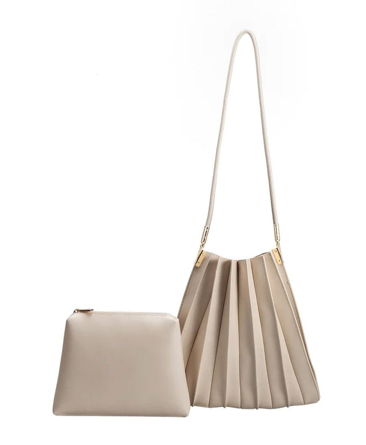 Plissierte Schultertasche CARRIE aus veganem Leder - Bone - Melie Bianco - clomes