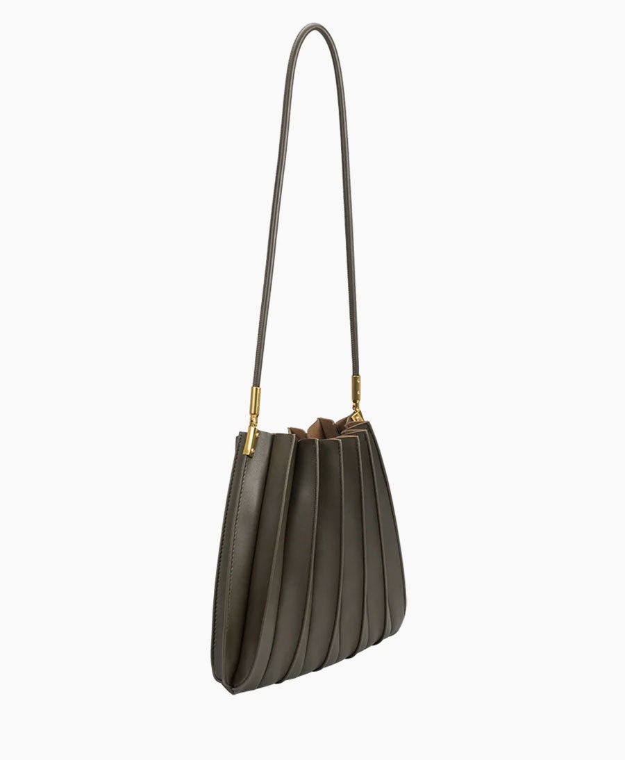 Plissierte Schultertasche CARRIE aus veganem Leder - Olivgrün - Melie Bianco - clomes