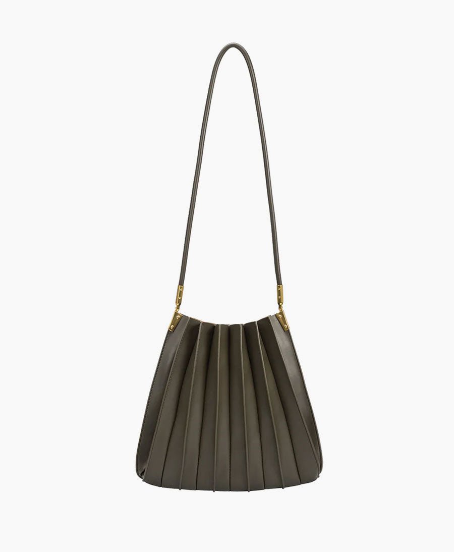 Plissierte Schultertasche CARRIE aus veganem Leder - Olivgrün - Melie Bianco - clomes