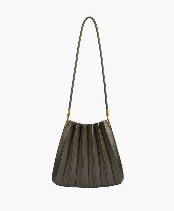 Plissierte Schultertasche CARRIE aus veganem Leder - Olivgrün - Melie Bianco - clomes