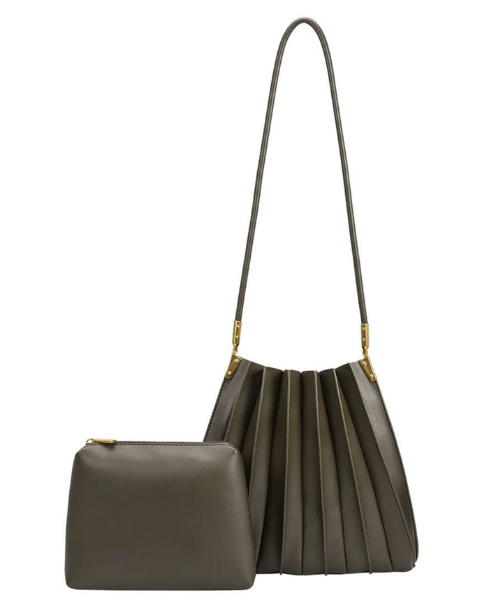 Plissierte Schultertasche CARRIE aus veganem Leder - Olivgrün - Melie Bianco - clomes