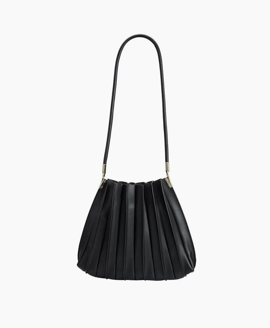 Plissierte Schultertasche CARRIE aus veganem Leder - Schwarz - Melie Bianco - clomes