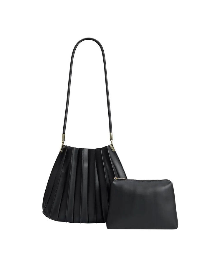 Plissierte Schultertasche CARRIE aus veganem Leder - Schwarz - Melie Bianco - clomes