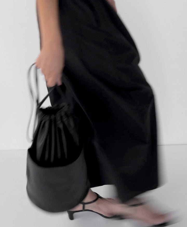 Tasche "Drawstring Slouch Pocket Bucket" - Lammleder, schwarz