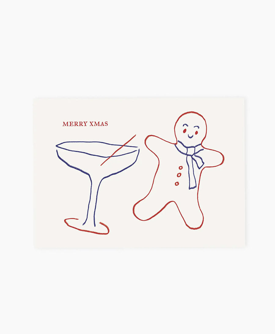 Postkarte "Merry Xmas" Lebkuchenmännchen