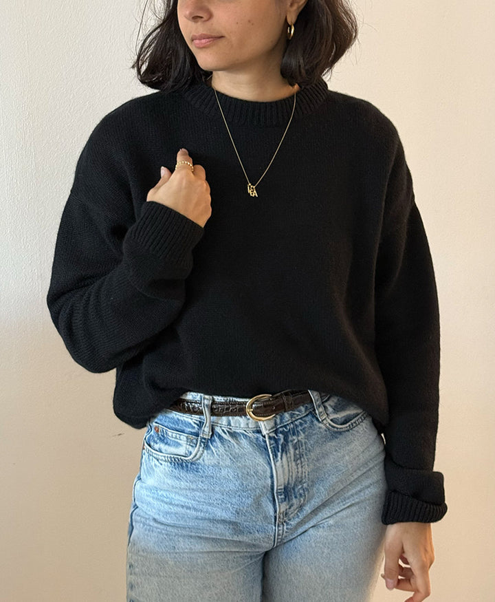 Strickpullover - Crewneck Sweater - Kaschmir/Seide - Schwarz