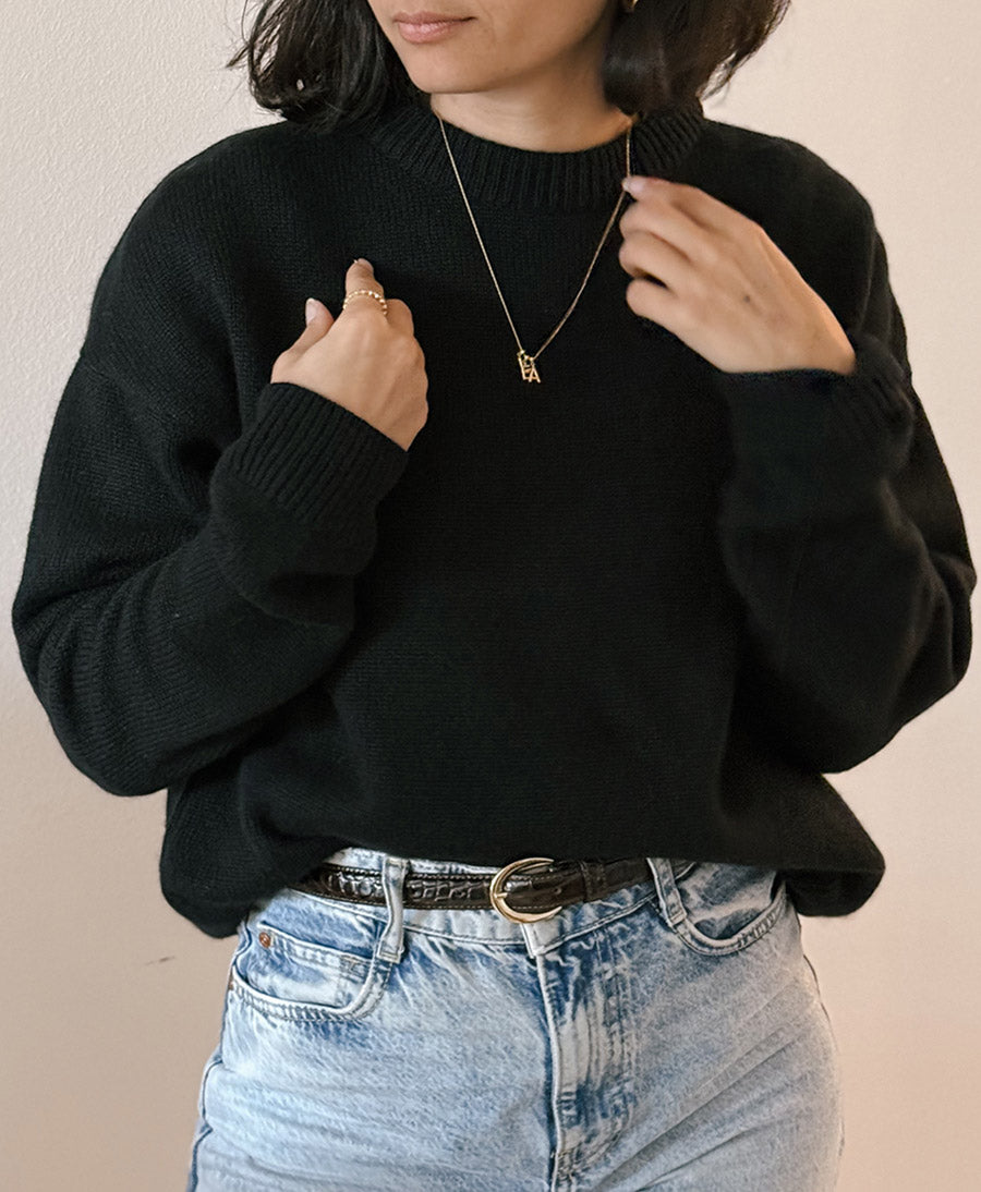 Strickpullover - Crewneck Sweater - Kaschmir/Seide - Schwarz
