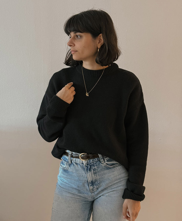 Strickpullover - Crewneck Sweater - Kaschmir/Seide - Schwarz
