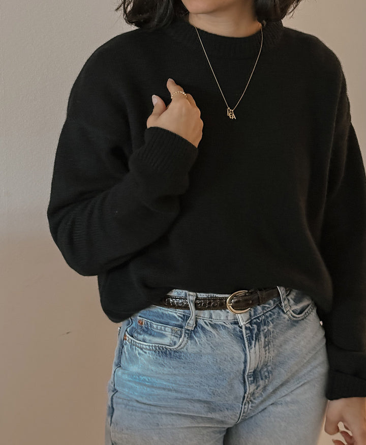 Strickpullover - Crewneck Sweater - Kaschmir/Seide - Schwarz