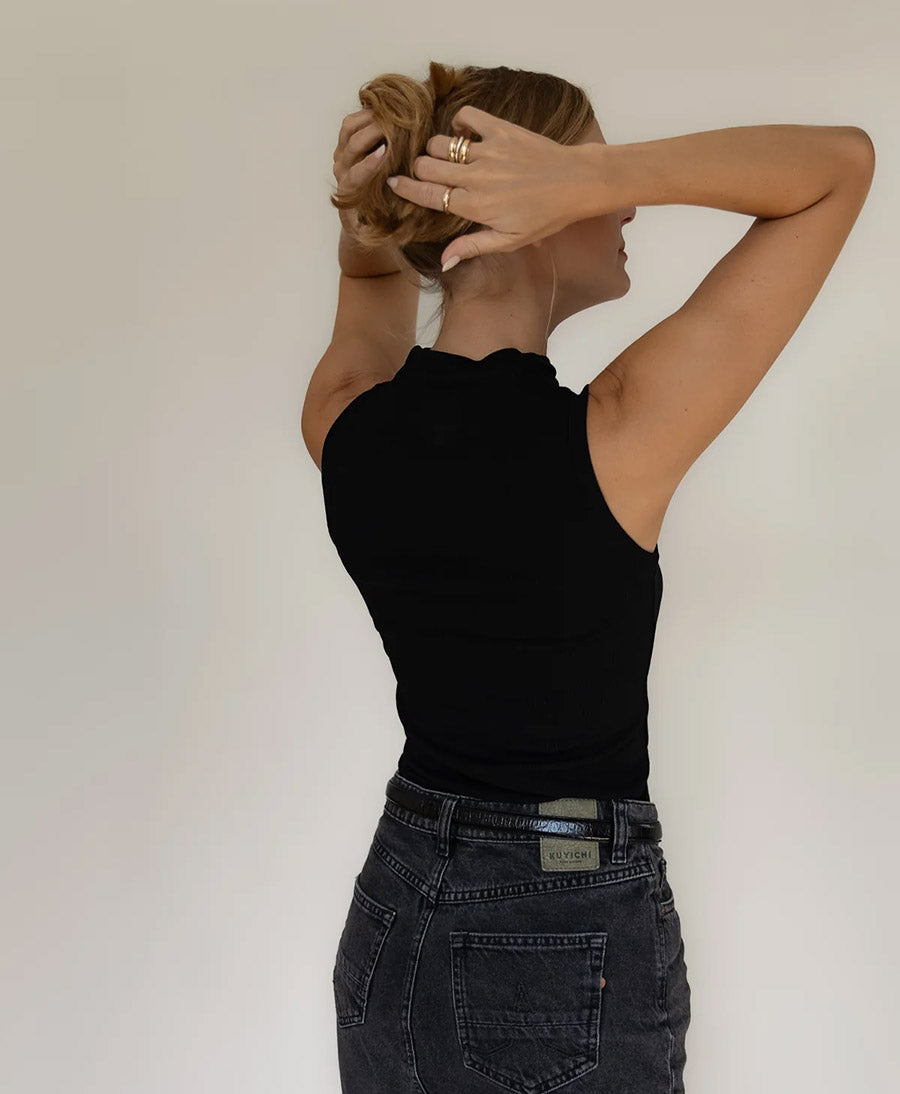 Top MOCK NECK TANK RIB - Schwarz