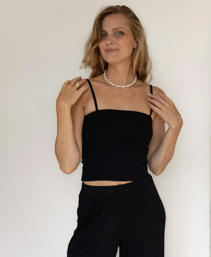 Top SPAGHETTI TANK RIB - Schwarz