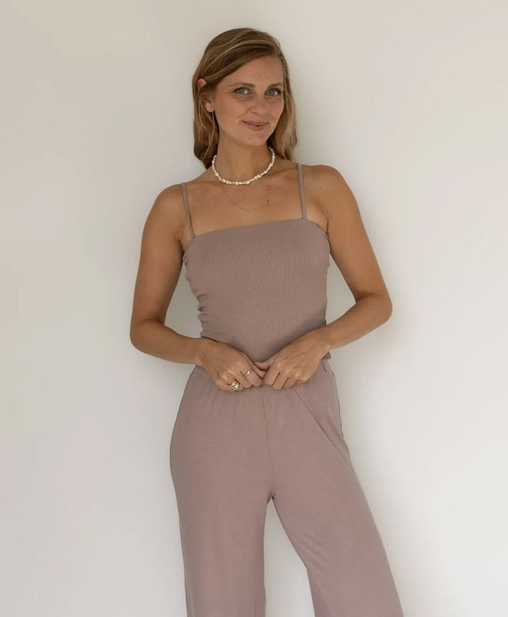 Top SPAGHETTI TANK RIB - Taupe