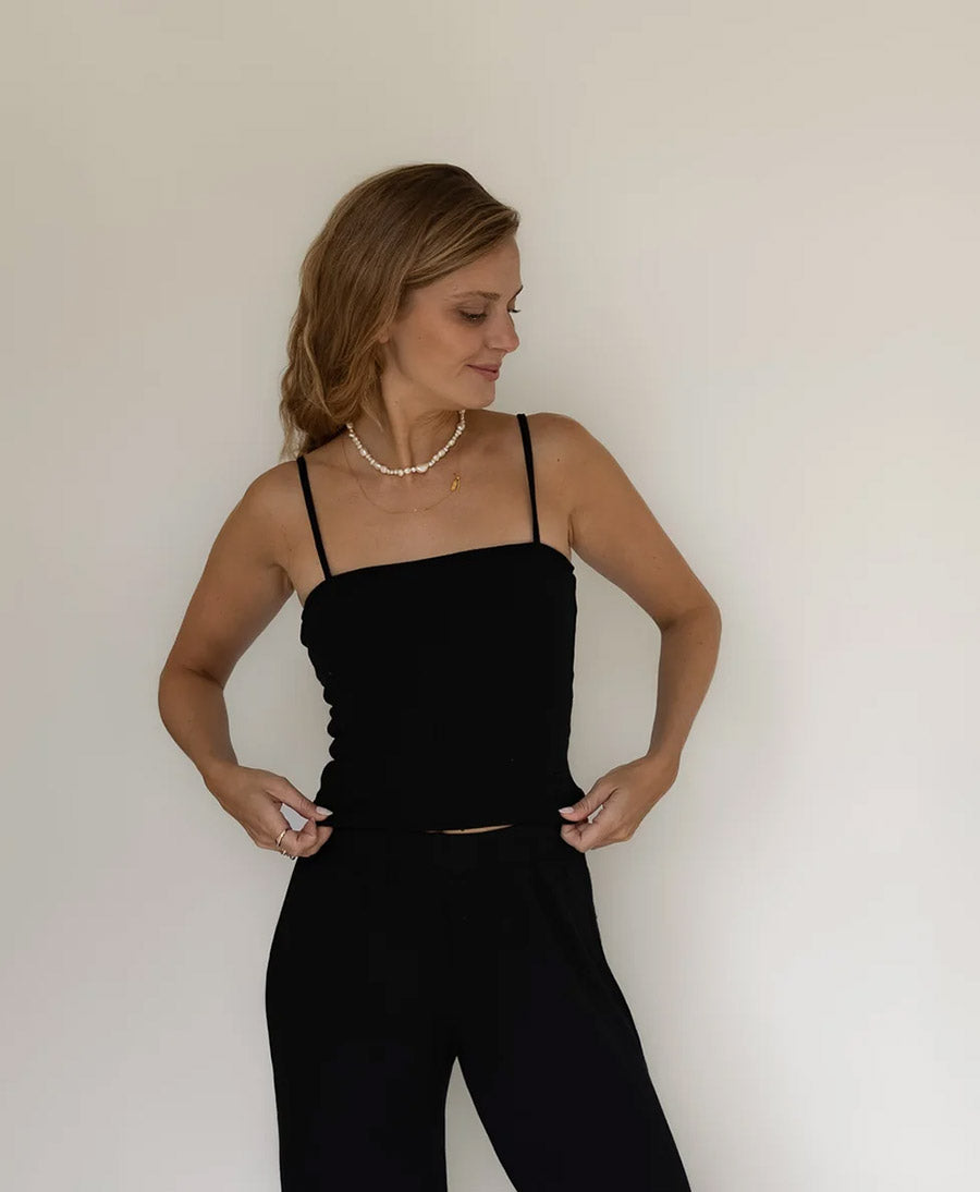 Top SPAGHETTI TANK RIB - Schwarz