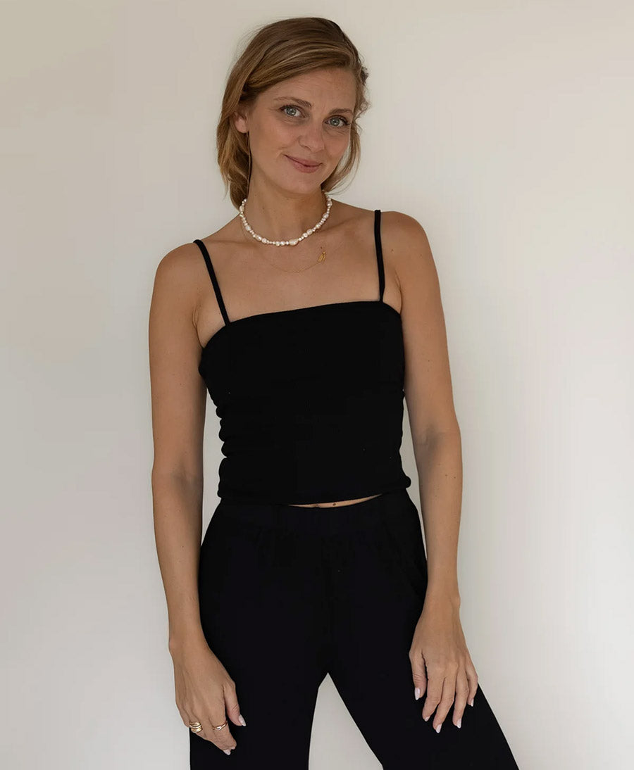 Top SPAGHETTI TANK RIB - Schwarz