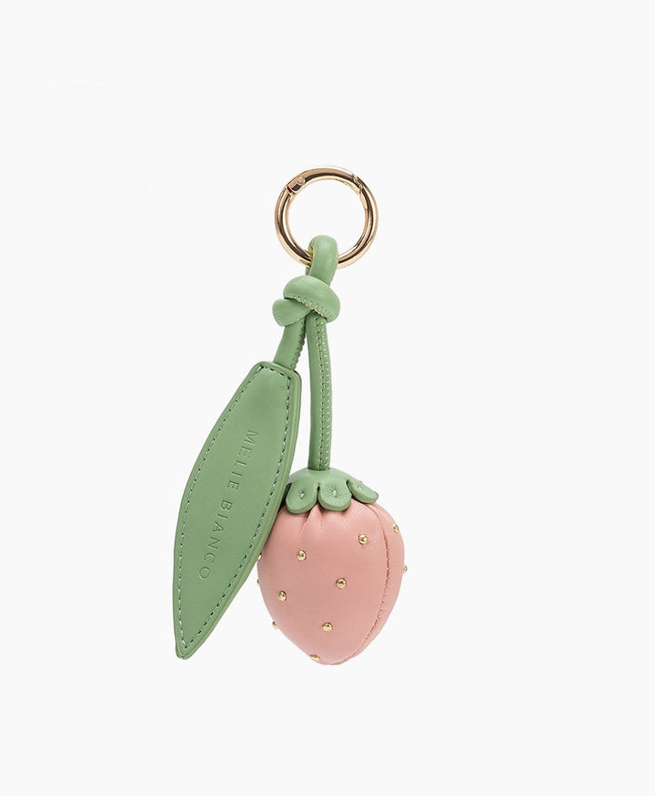 Taschenanhänger / Schlüsselanhänger ERDBEERE aus veganem Leder - Rosa