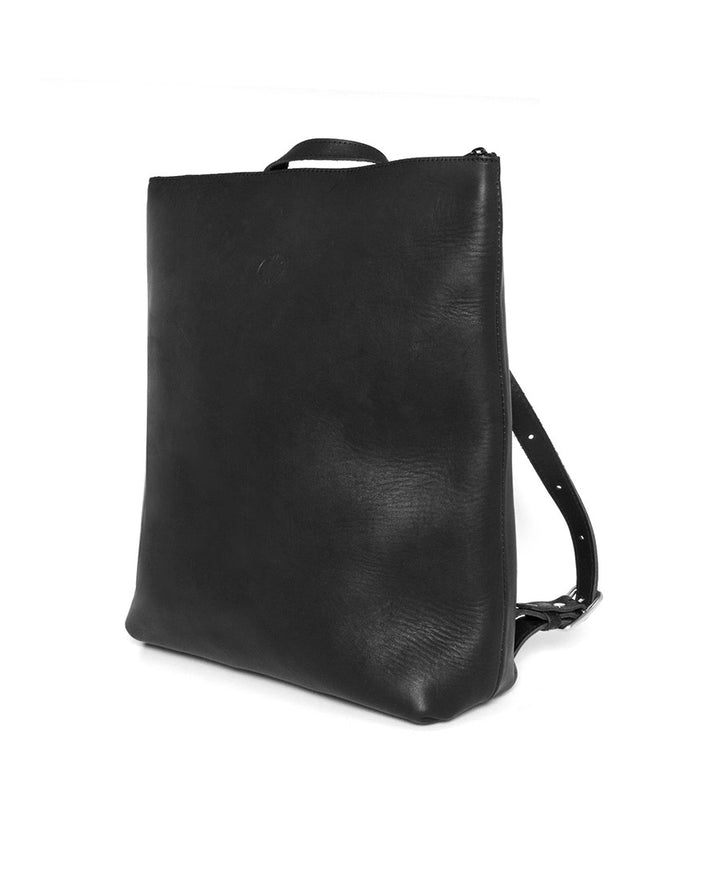 Lederrucksack mit Reissverschluss - Schwarz