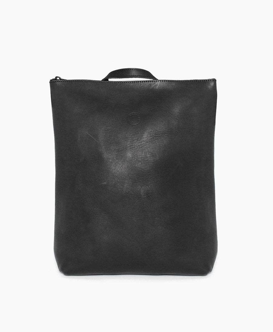 Lederrucksack mit Reissverschluss - Schwarz