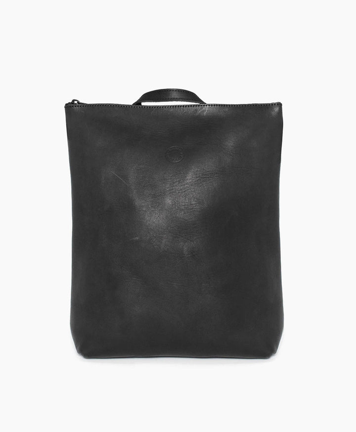 Lederrucksack mit Reissverschluss - Schwarz