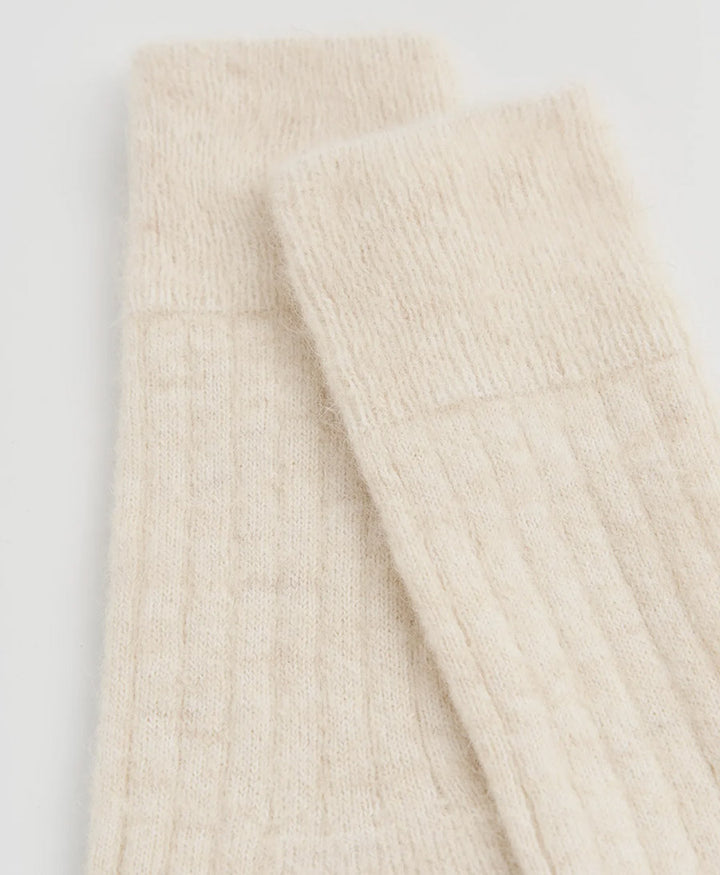 Weiche Alpaka Socken - Gerippt - Creme
