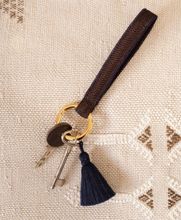 Kurzes Schlüsselband Loop mit Messing Schlüsselring - Mocca