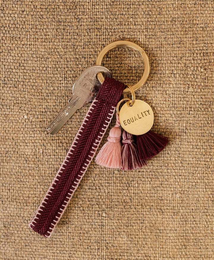Kurzes Schlüsselband Loop mit Messing Schlüsselring - Bordeaux
