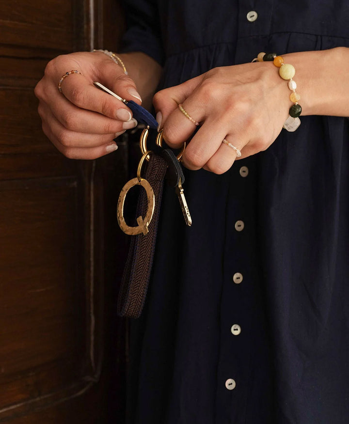 Kurzes Schlüsselband Loop mit Messing Schlüsselring - Mocca