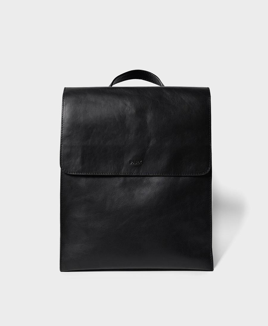 Schlichter Lederrucksack mit Reissverschluss - Schwarz - PARK - clomes