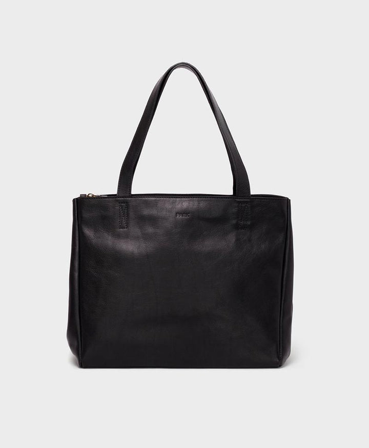 Schultertasche mit Reissverschluss "Tote Bag" aus schwarzem Leder - PARK - clomes