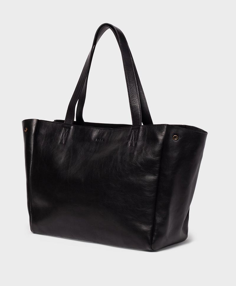 Schultertasche mit Reissverschluss "Tote Bag" aus schwarzem Leder - PARK - clomes