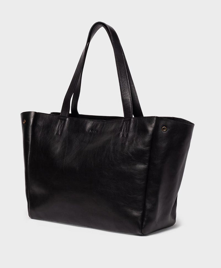 Schultertasche mit Reissverschluss "Tote Bag" aus schwarzem Leder - PARK - clomes