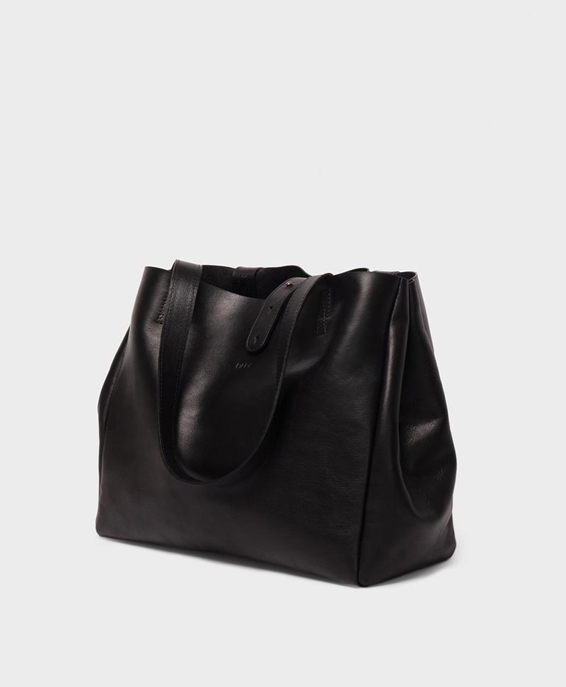 Schultertasche Tote Bag aus schwarzem Leder - PARK - clomes