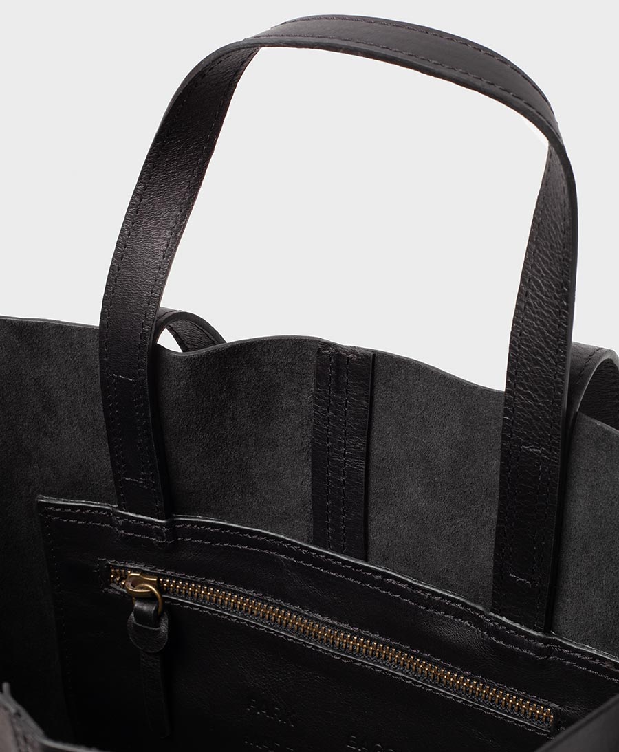 Schultertasche / Tragetasche Tote Bag aus schwarzem Leder - PARK - clomes