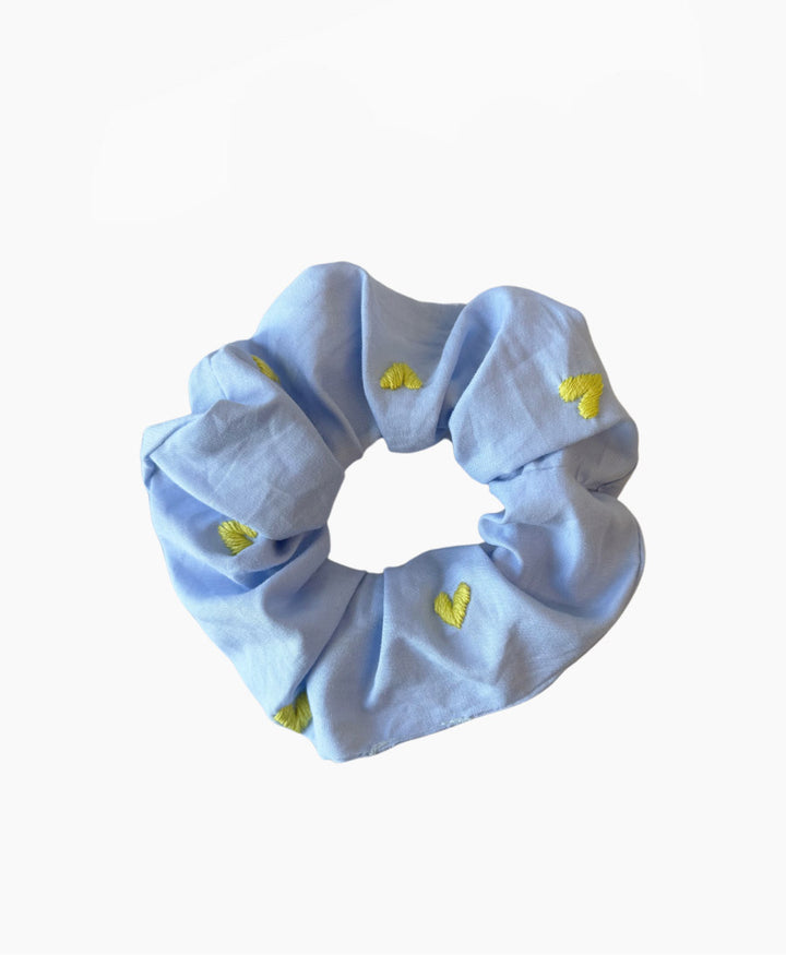 Medina Scrunchie "Hearts" aus Baumwolle - Hellblau