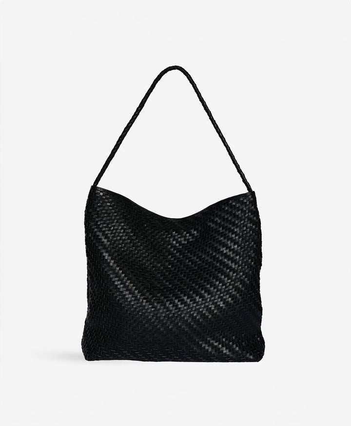 Gewebte Ledertasche "SERA" - Schwarz