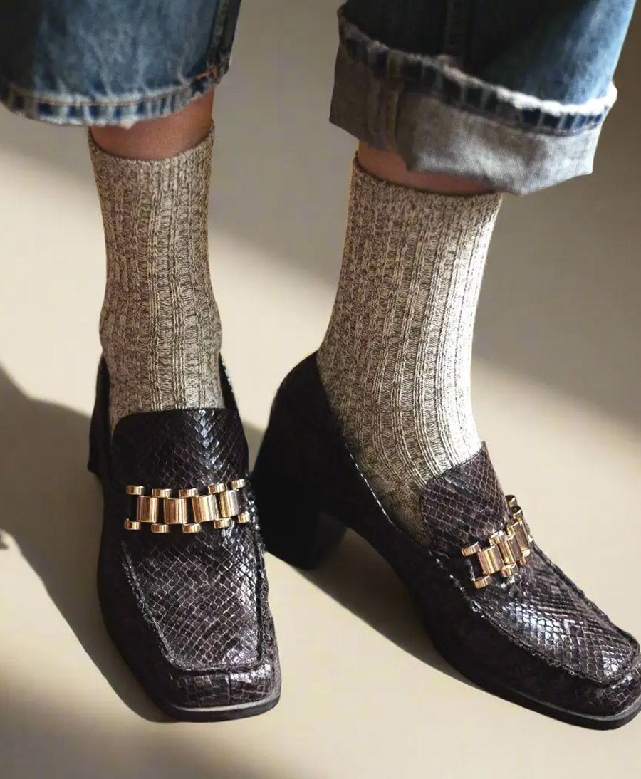 Gerippte Socken Baumwolle Melange - Hellgrün