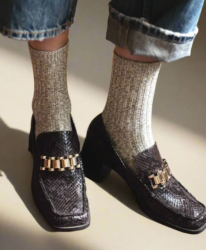 Gerippte Socken Baumwolle Melange - Hellgrün