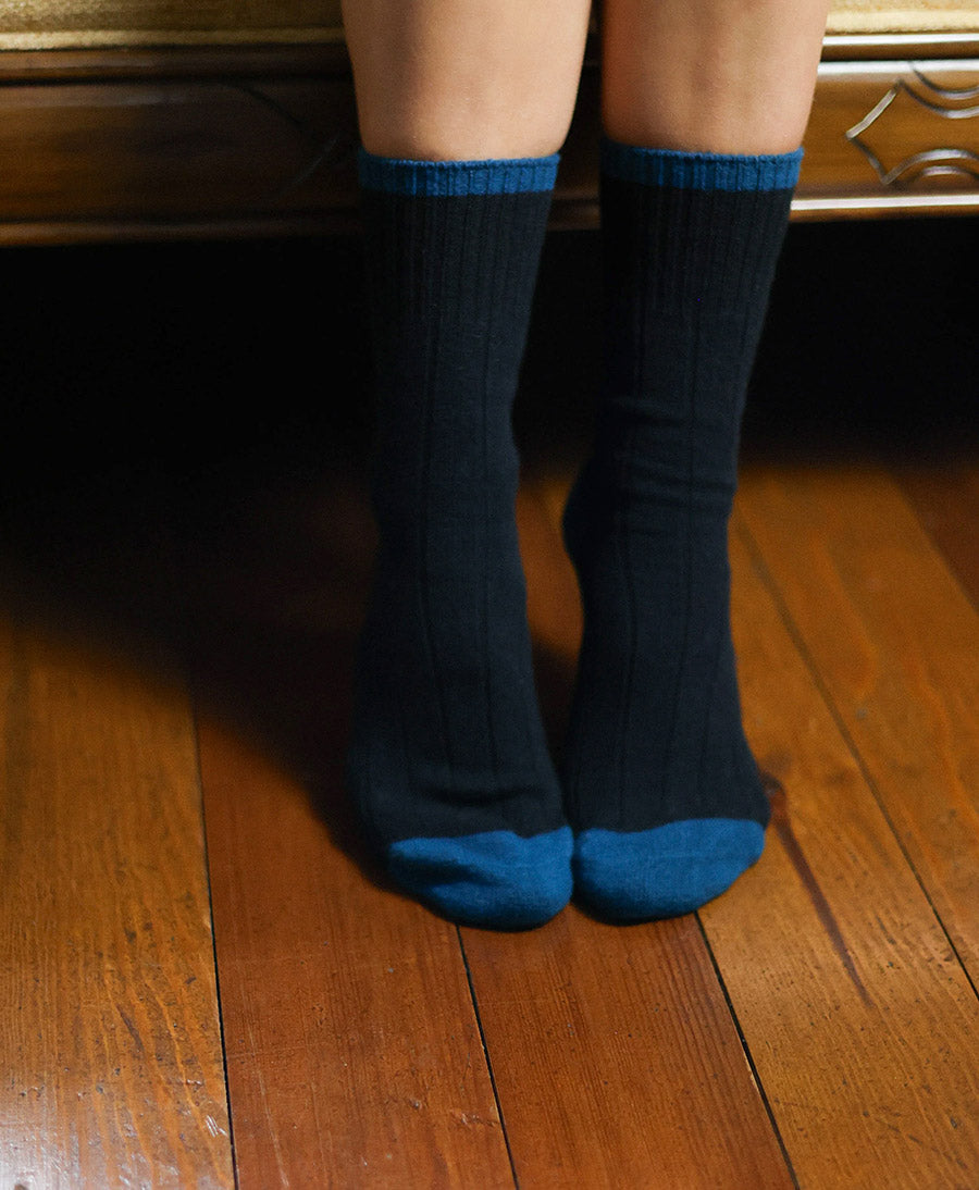 Socken Merinowolle - Schwarz / Blau
