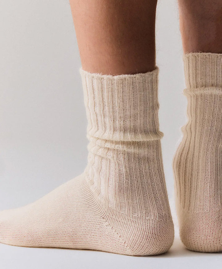 Mohair Socken - Gerippt - Creme