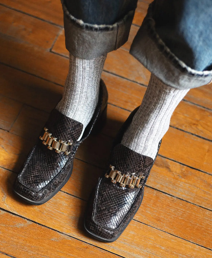 Gerippte Socken Baumwolle Melange - Hellgrau