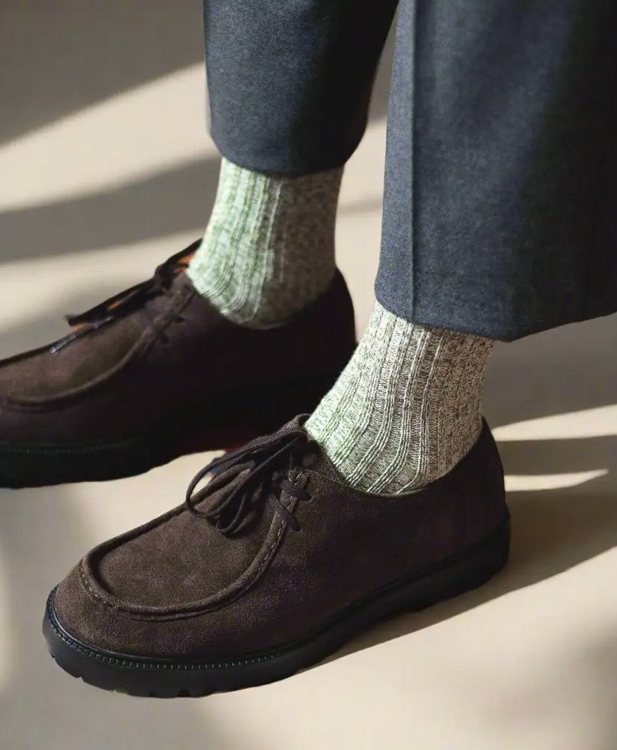 Gerippte Socken Baumwolle Melange - Hellgrün