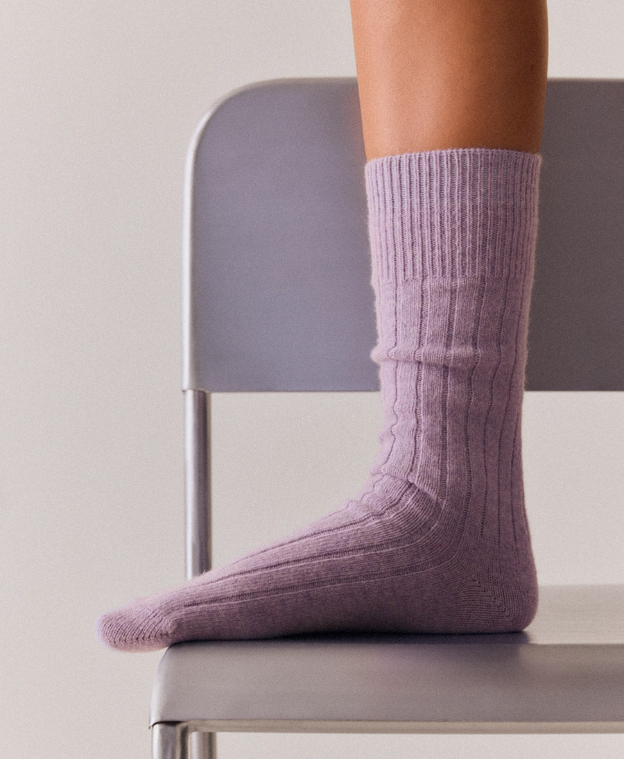 Merino Socken - Gerippt - Flieder